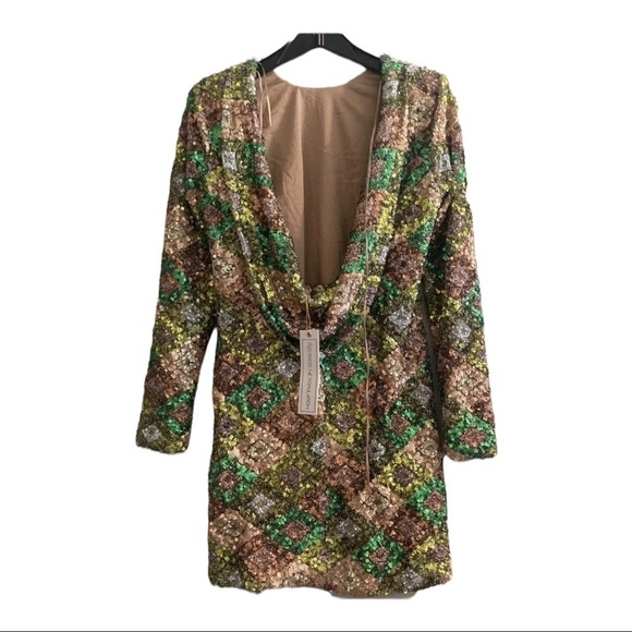 NWT Dress the Population Kensie Patchwork Sequin Open Back Mini Dress Small - Picture 10 of 12
